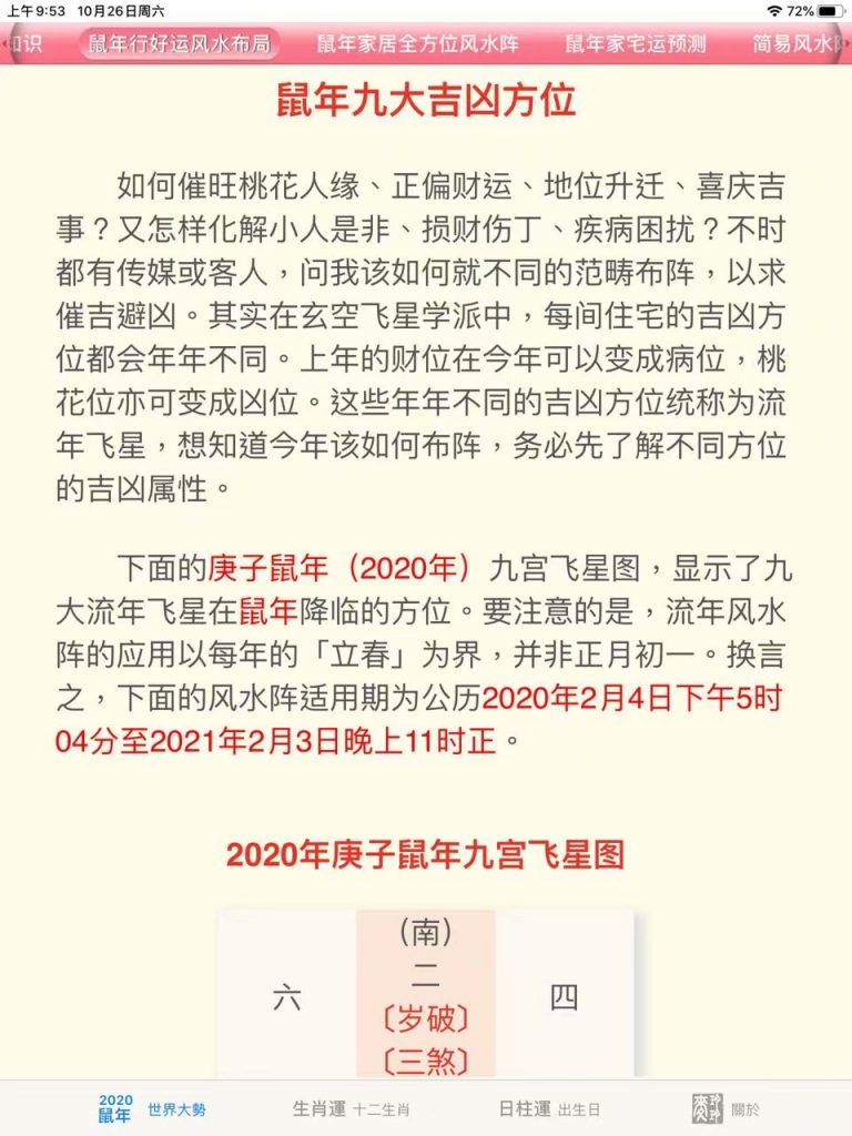 麦玲玲2020鼠年九宫飞星图 