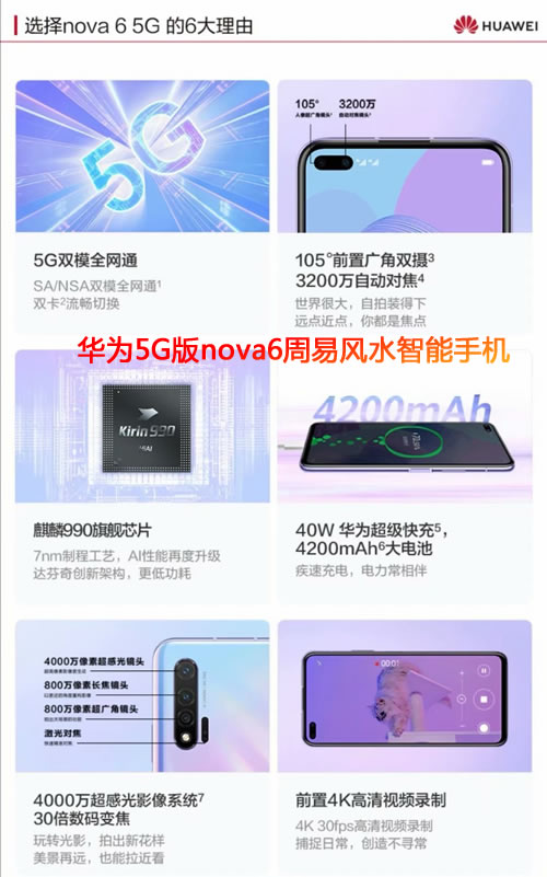 华为5G版nova6周易风水预测智能手机